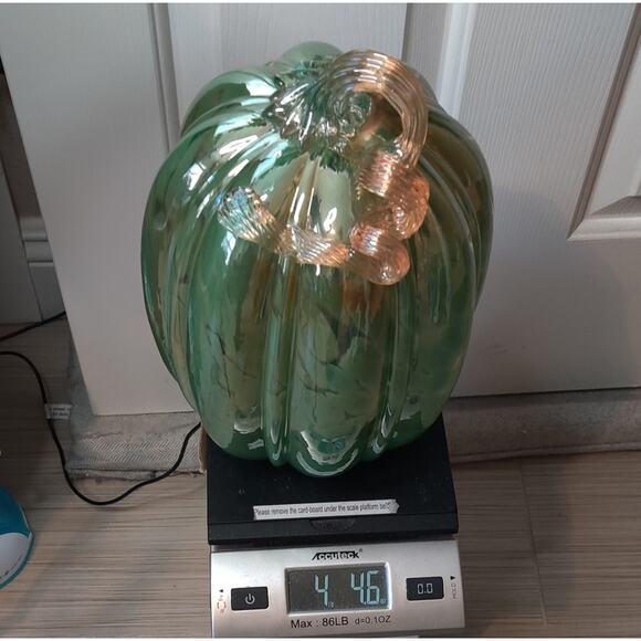 Christian Siriano Shabby Chic Blue Green Blown Glass Fall Pumpkin Beachy Decor - Picture 10 of 12